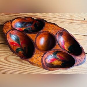 Vibrant Hand Carved Wooden Serving Tray.